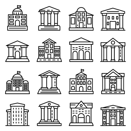 Courthouse icons set, outline styleのイラスト素材