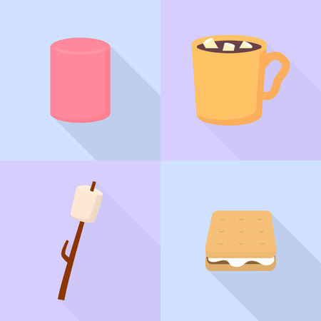 Marshmallow icons set, flat styleのイラスト素材
