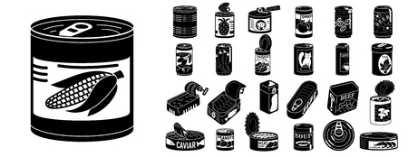 Tin can icons set. Simple set of tin can vector icons for web design on white backgroundのイラスト素材