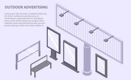 Outdoor advertising banner. Isometric illustration of outdoor advertising vector banner for web designのイラスト素材