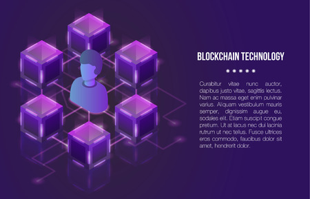 Blockchain technology concept banner. Isometric illustration of blockchain technology vector concept banner for web designのイラスト素材