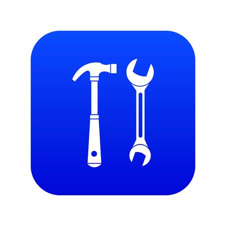 Hammer and wrench icon digital blue for any design isolated on white vector illustrationのイラスト素材
