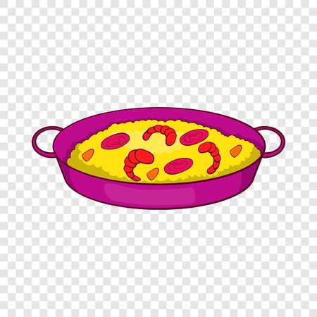 Paella with seafood on pan icon in cartoon style isolated on background for any web designのイラスト素材