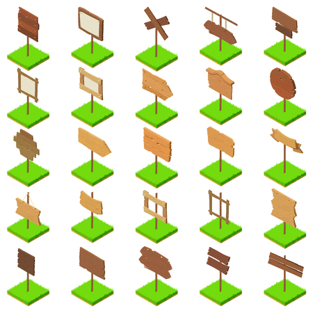 Signboard icons set. Isometric set of 25 signboard vector icons for web isolated on white backgroundのイラスト素材