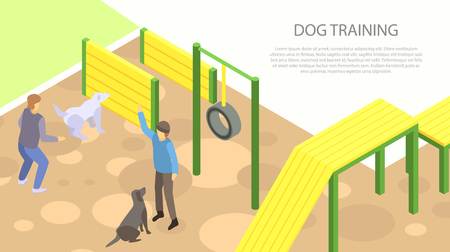 Dog training concept banner, isometric styleのイラスト素材