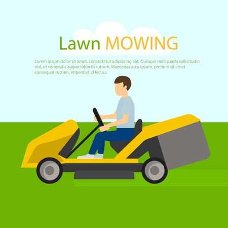 Tractor lawn mowing concept background. Flat illustration of tractor lawn mowing vector concept background for web designのイラスト素材