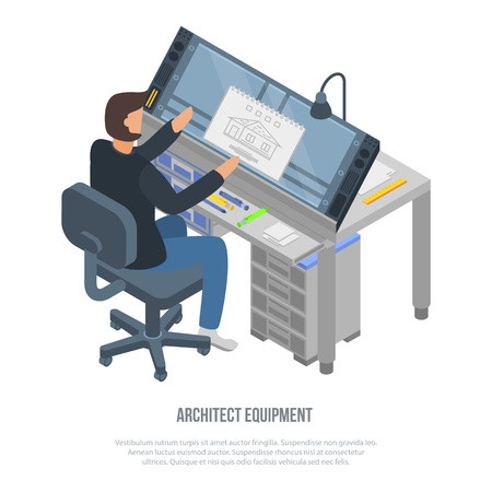 Architect equipment concept background. Isometric illustration of architect equipment vector concept background for web designのイラスト素材
