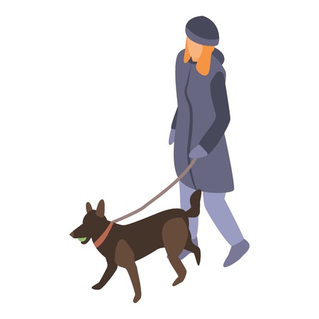 Woman walking with dog icon, isometric styleのイラスト素材