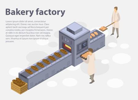Bakery factory concept banner. Isometric illustration of bakery factory vector concept banner for...