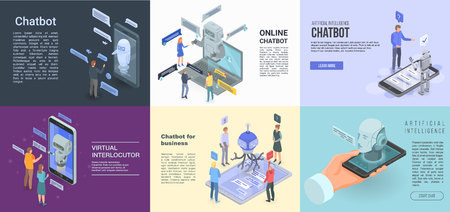 Chatbot banner set, isometric styleのイラスト素材