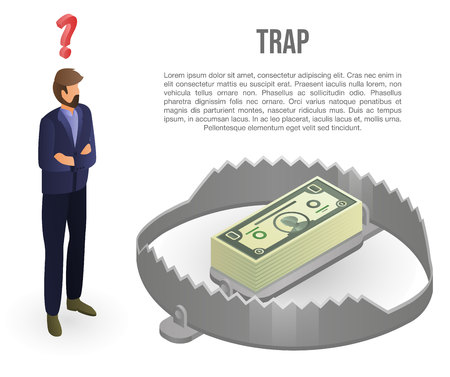 Money trap concept banner, isometric styleのイラスト素材