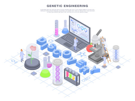 Lab genetic engineering concept banner. Isometric illustration of lab genetic engineering vector concept banner for web designのイラスト素材