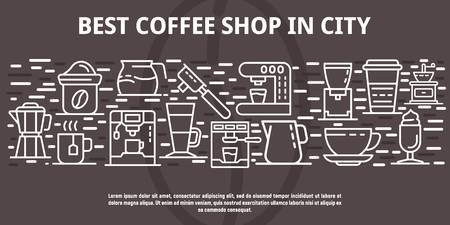 Best coffee shop in city banner, outline styleのイラスト素材