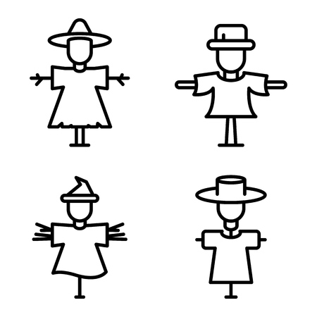 Scarecrow icons set. Outline set of scarecrow vector icons for web design isolated on white backgroundのイラスト素材