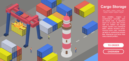 Cargo storage concept banner. Isometric illustration of cargo storage vector concept banner for web designのイラスト素材