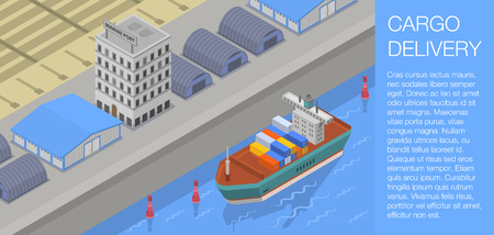 Cargo delivery concept banner. Isometric illustration of cargo delivery vector concept banner for web designのイラスト素材