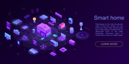Smart house concept banner, isometric styleのイラスト素材