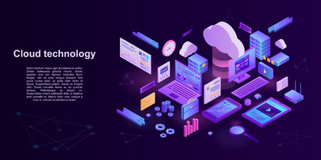 Cloud technology storage concept banner, isometric styleのイラスト素材