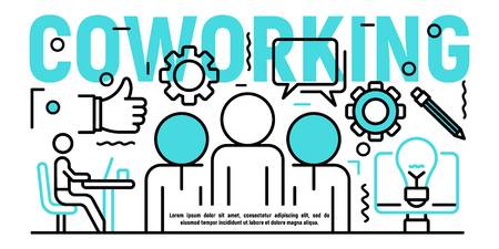 Coworking banner. Outline illustration of coworking vector banner for web design