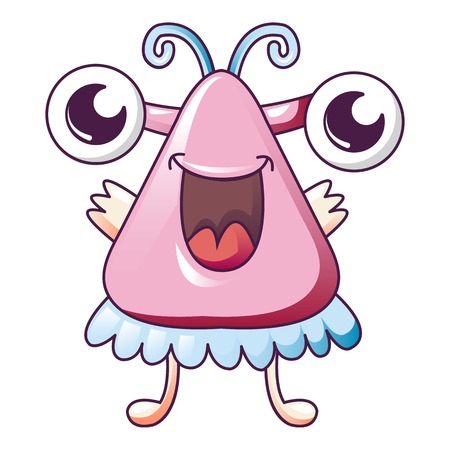 Pink happy monster icon, cartoon styleのイラスト素材