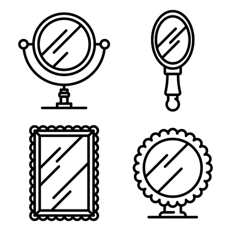 Mirror icons set, outline styleのイラスト素材