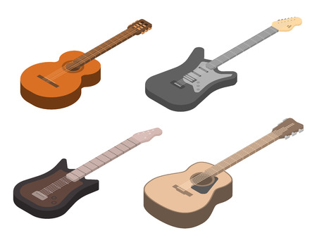 Guitar icons set, isometric styleのイラスト素材