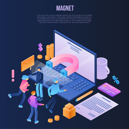 Magnet attraction concept background, isometric styleのイラスト素材