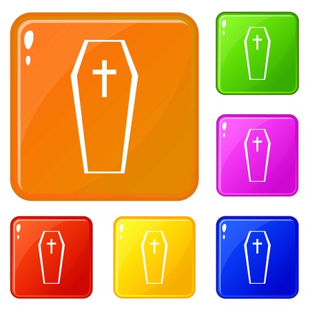Coffin icons set collection vector 6 color isolated on white backgroundのイラスト素材