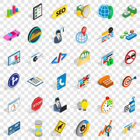 Headset icons set, isometric styleのイラスト素材