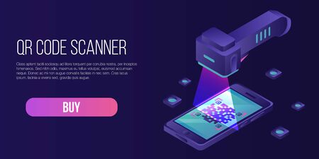 Qr code scanner concept banner, isometric style