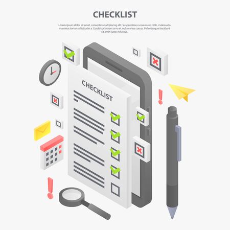 Checklist concept banner, isometric styleのイラスト素材