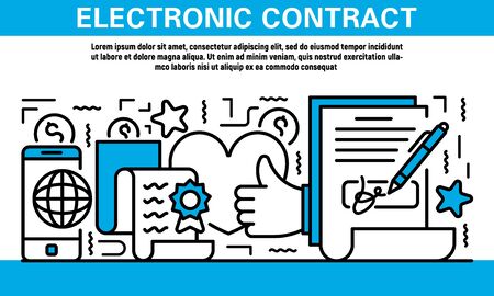 Electronic contract banner. Outline illustration of electronic contract vector banner for web designのイラスト素材