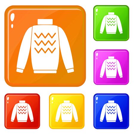 Pullover icons set collection vector 6 color isolated on white backgroundのイラスト素材