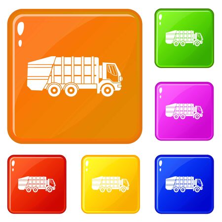 Garbage truck icons set vector colorのイラスト素材