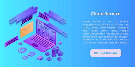Cloud service concept banner. Isometric illustration of cloud service vector concept banner for web designのイラスト素材