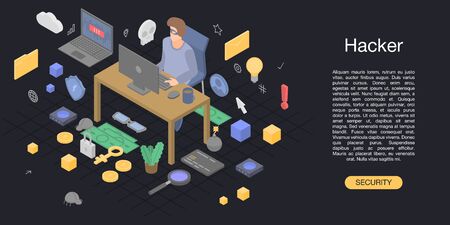 Hacker man concept background, isometric styleのイラスト素材