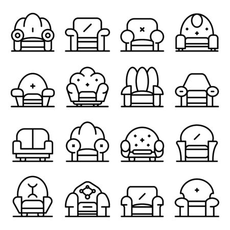 Armchair icons set, outline styleのイラスト素材