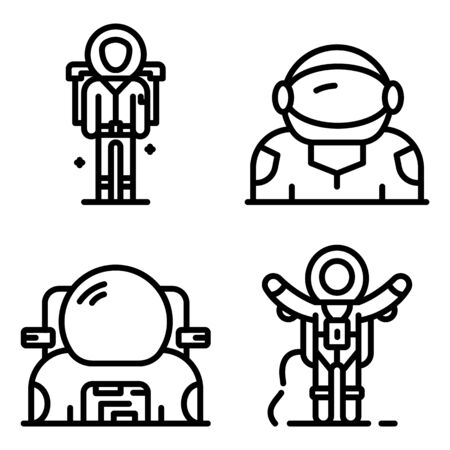 Astronaut icons set, outline styleのイラスト素材