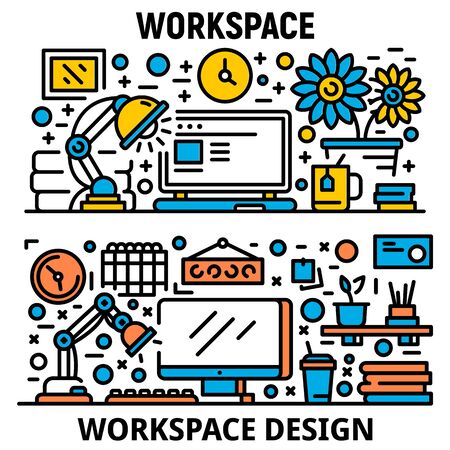 Workplace banner set, outline styleのイラスト素材