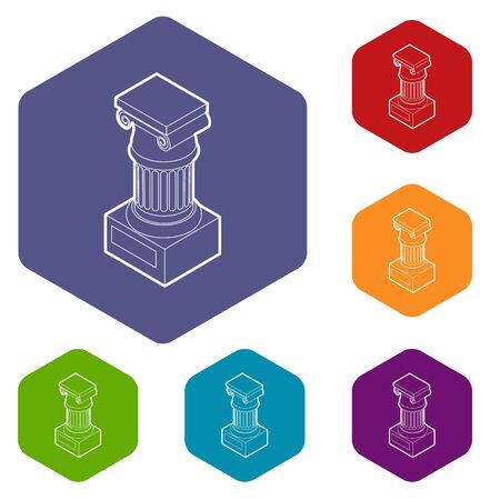 Ancient Ionic pillar icons vector hexahedronのイラスト素材