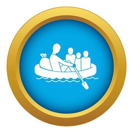 Migrant family in boat icon blue isolatedの写真素材