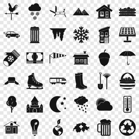 Suburb house icons set. Simple style of 36 suburb house icons for web for any designの写真素材