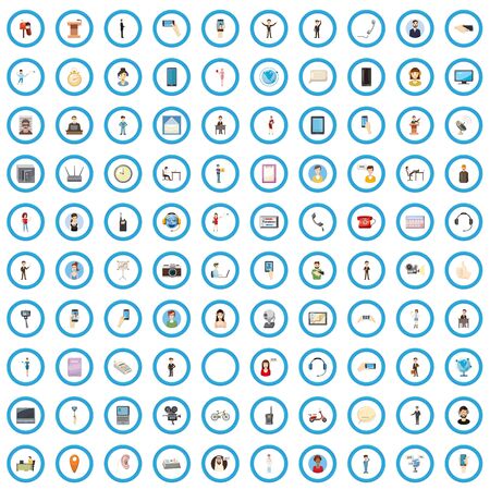 100 human resource icons set in cartoon style for any design illustrationの写真素材