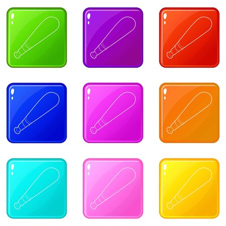 Baseball bat icons set 9 color collectionのイラスト素材