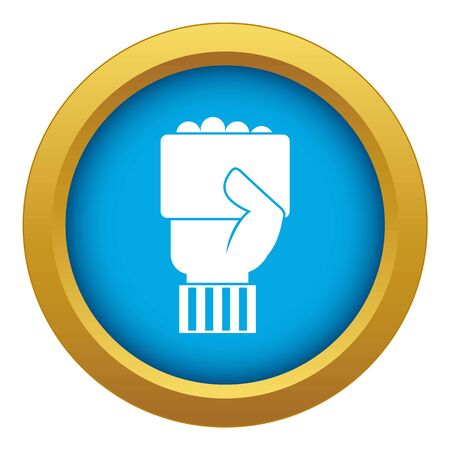 Hand of soccer referee showing card icon blue isolatedの写真素材