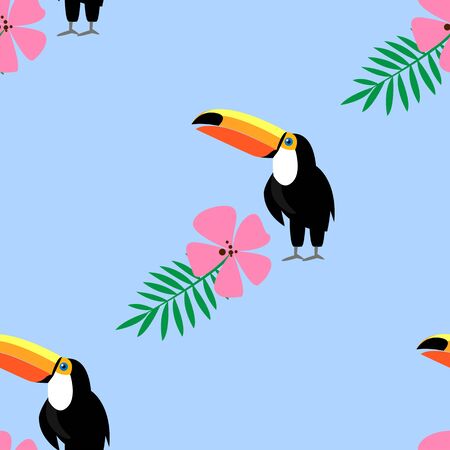 Flower pink toucan pattern. Cartoon illustration of flower pink toucan vector pattern for web designのイラスト素材