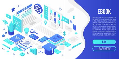 Digital ebook concept banner, isometric styleのイラスト素材