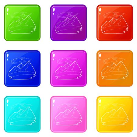 Mountain icons set 9 color collectionのイラスト素材
