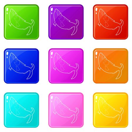 Fish icons set 9 color collectionのイラスト素材