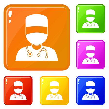 Doctor with mask icons set collection vector 6 color isolated on white backgroundのイラスト素材